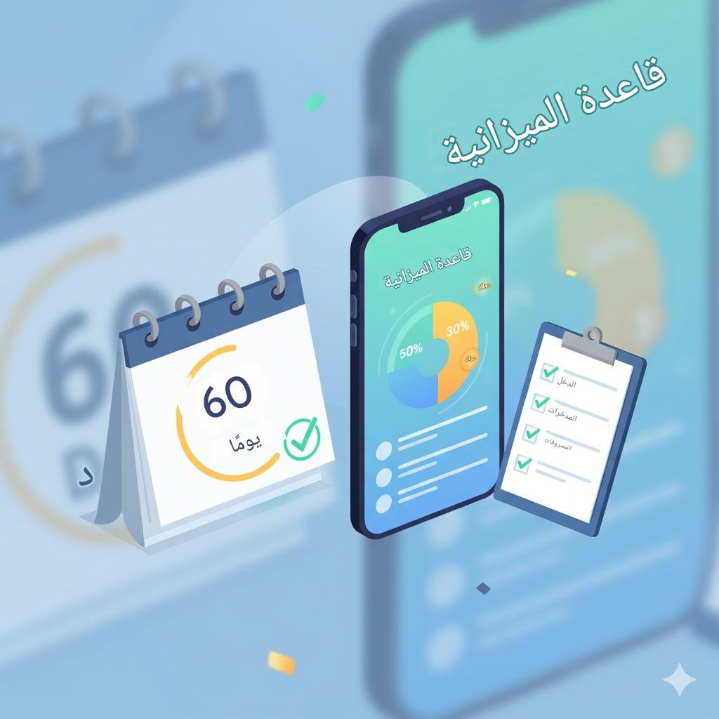خطط بياني دائري يوضح توزيع الدخل الشهري بنسبة 50% للاحتياجات، 30% للرغبات، و20% للادخار.