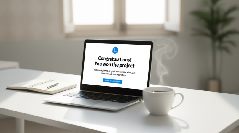 إشعار فوز بمشروع عمل حر على منصة عربية