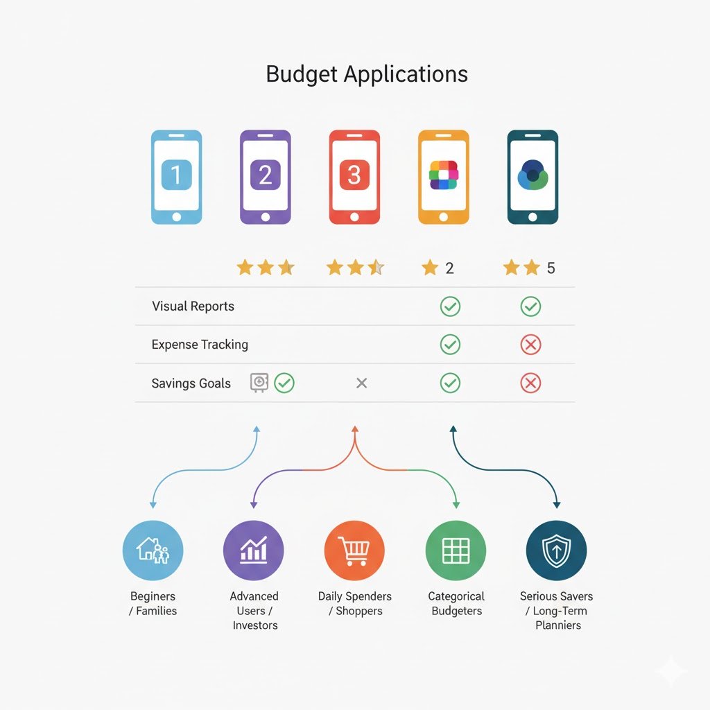 مخطط "تمثيلي" مقارنة بين أفضل تطبيقات الميزانية وتصنيفات المستخدمين