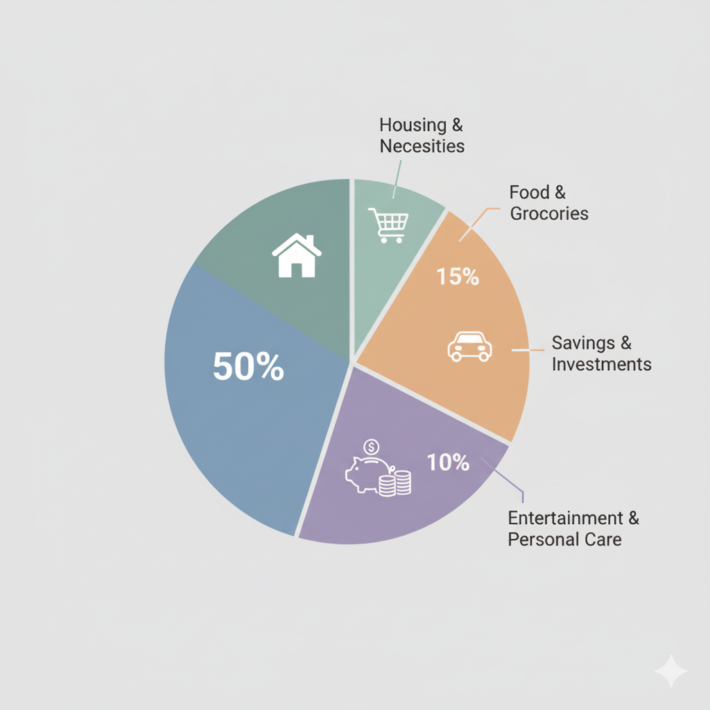 مخطط دائري تخيلييوضح توزيع ميزانية عائلية نموذجية
