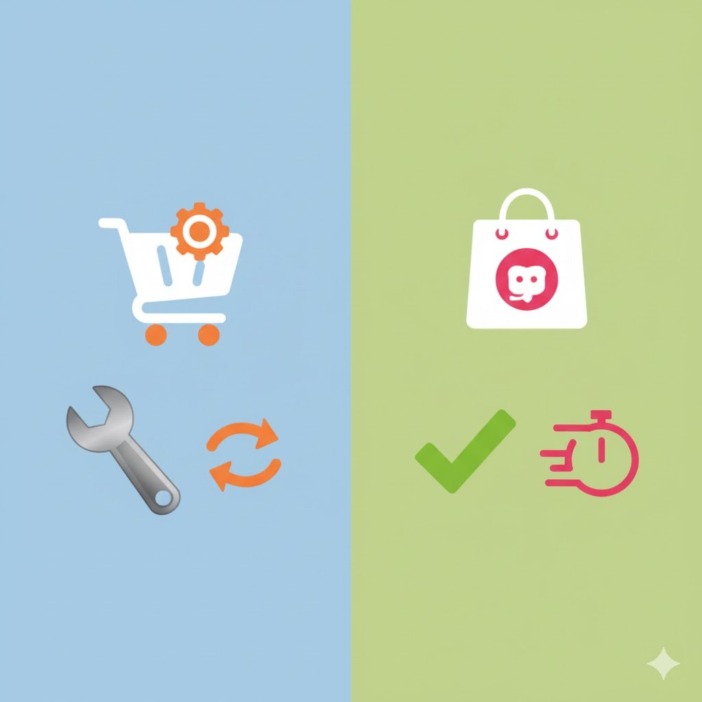 مقارنة بصرية بين Shopify (السرعة) و WooCommerce (التحكم) لاختيار منصة المتجر.