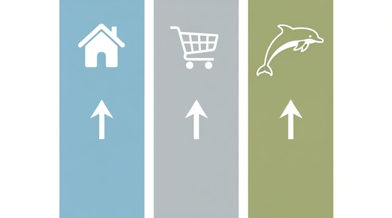 إنفوجرافيك ثلاثي الأعمدة يوضح توزيع الدخل بين الإيجار والمصروفات والادخار بدون أرقام