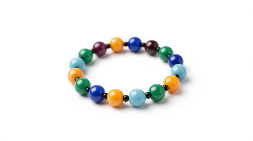 صورة منتج يدوي (أساور خرز) تم توليد خلفيتها باستخدام Midjourney