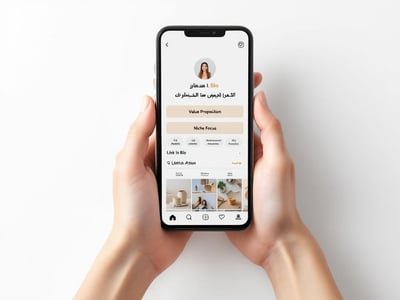 تصميم احترافي للسيرة الذاتية على إنستغرام يوضح القيمة والعبارة التحفيزية والنيش.