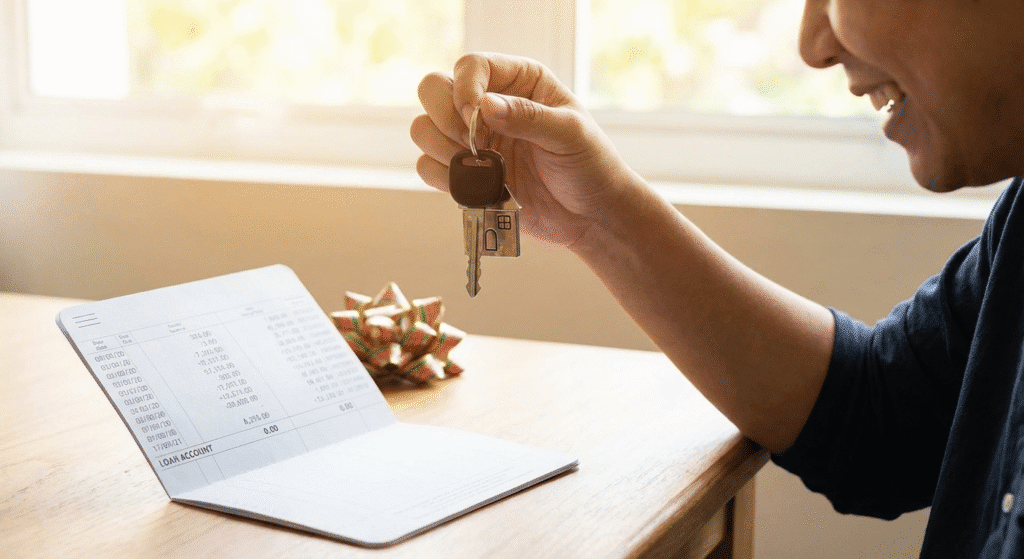 توثيق اللحظة الحاسمة للتحرر المالي بعد سداد آخر قسط من الدين.