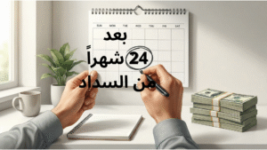 يد تضع علامة نجاح على تقويم 24 شهراً، ترمز للتحرر من الديون.