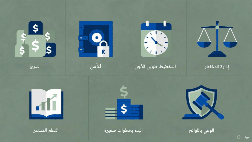 إنفوجرافيك يلخص 7 نصائح للاستثمار الآمن في العملات الرقمية 2026