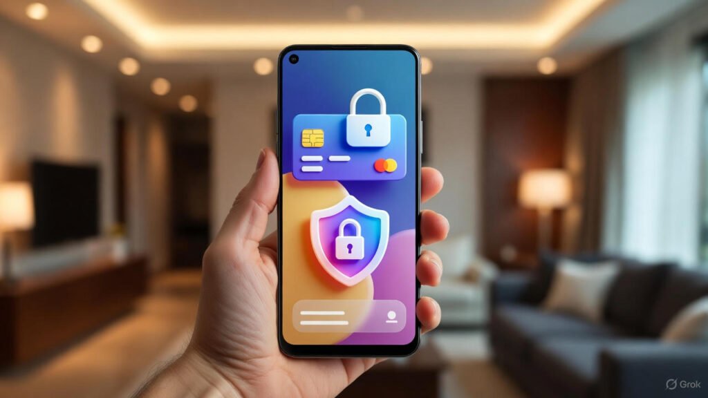 أيقونات الدفع الإلكتروني الآمن على هاتف محمول.