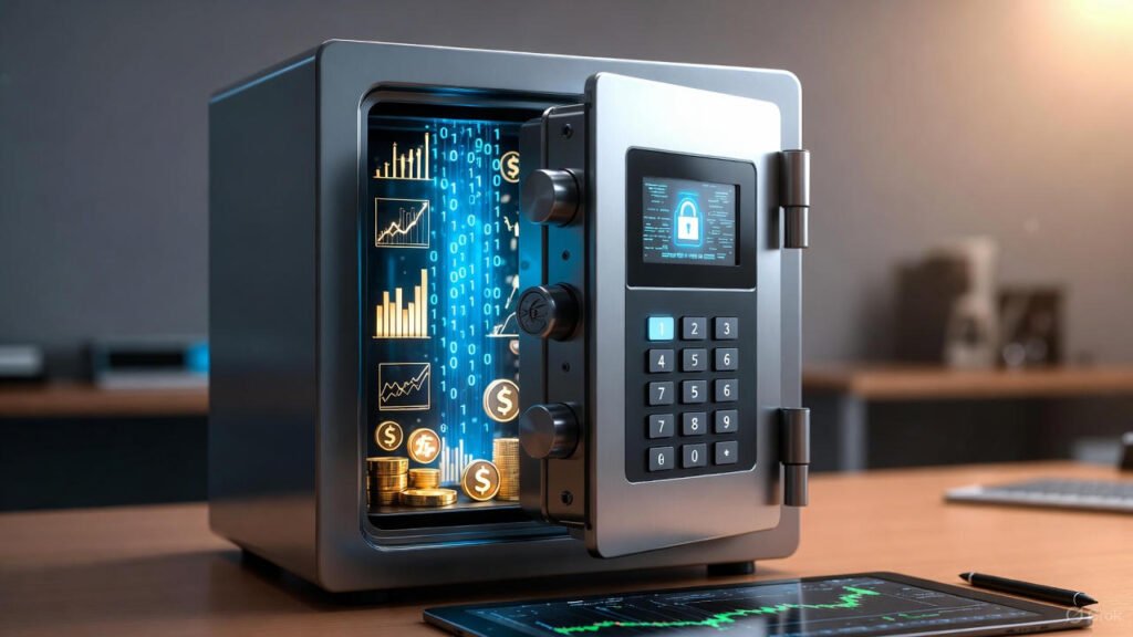 خزنة رقمية تمثل الأمان المالي والمهني.