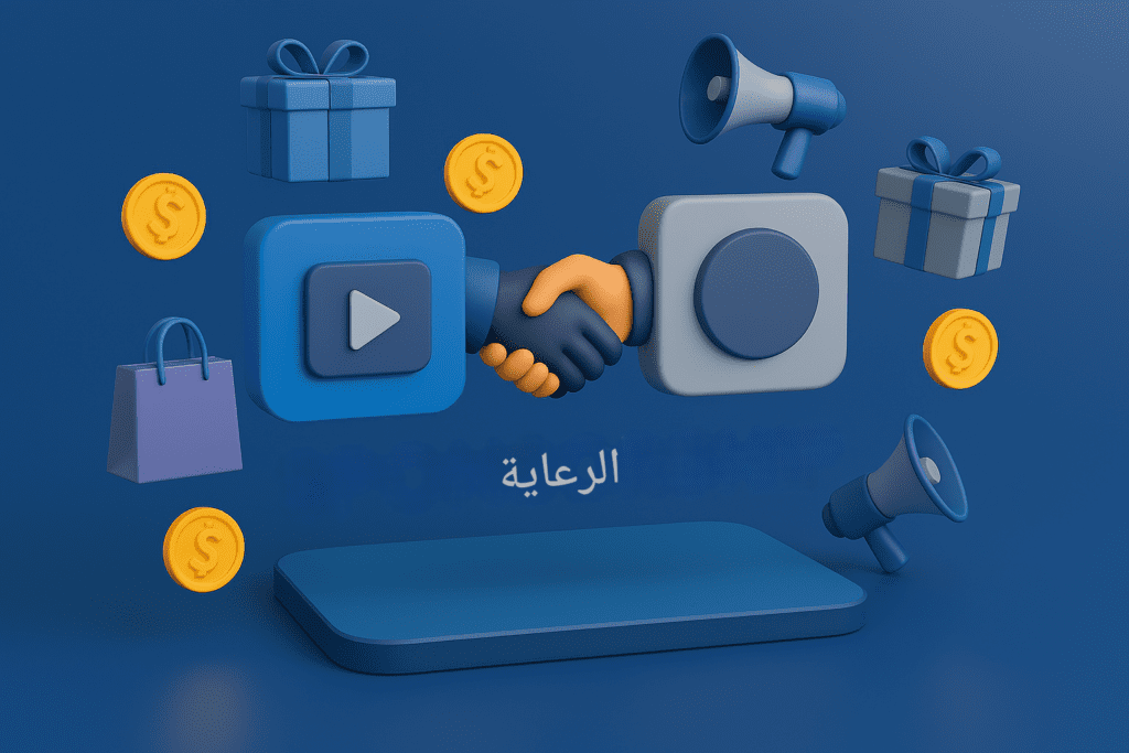 مصافحة رمزية (أيدي آلية أو أيقونات) تمثل عقداً بين صانع محتوى وشركة.