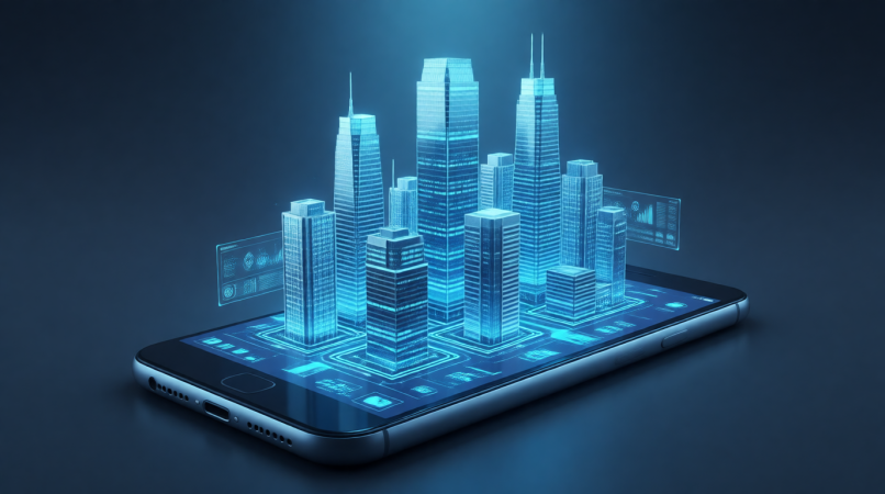 مباني حديثة تمثل الاستثمار العقاري الرقمي