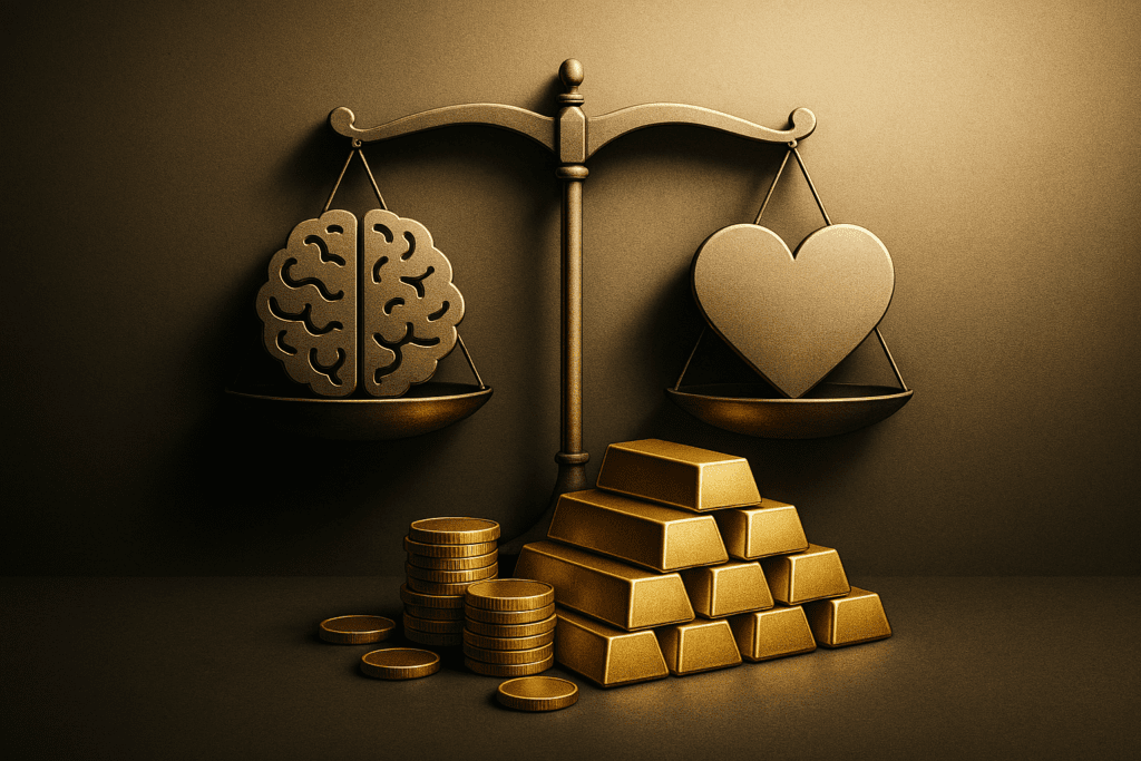 ميزان يوازن بين العقل والعاطفة في المال