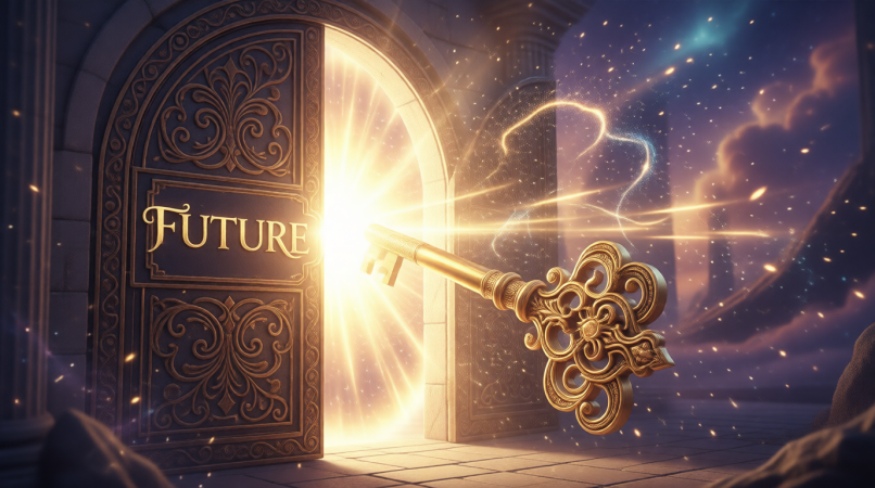 مفتاح ذهبي يرمز للوعي المالي المكتسب من قنوات اليوتيوب