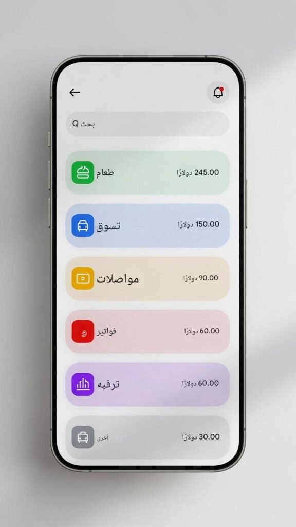 واجهة تطبيق Money Manager لـ إدارة الميزانية الشخصية