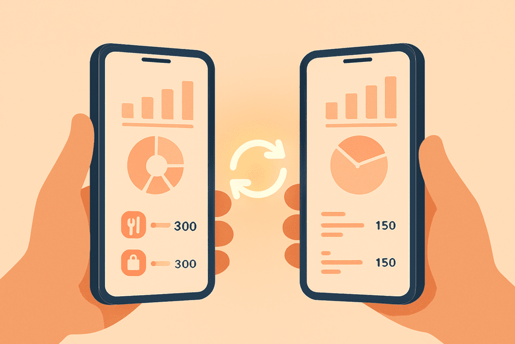 يدين تمسكان هواتف متزامنة لـ إدارة ميزانية العائلة