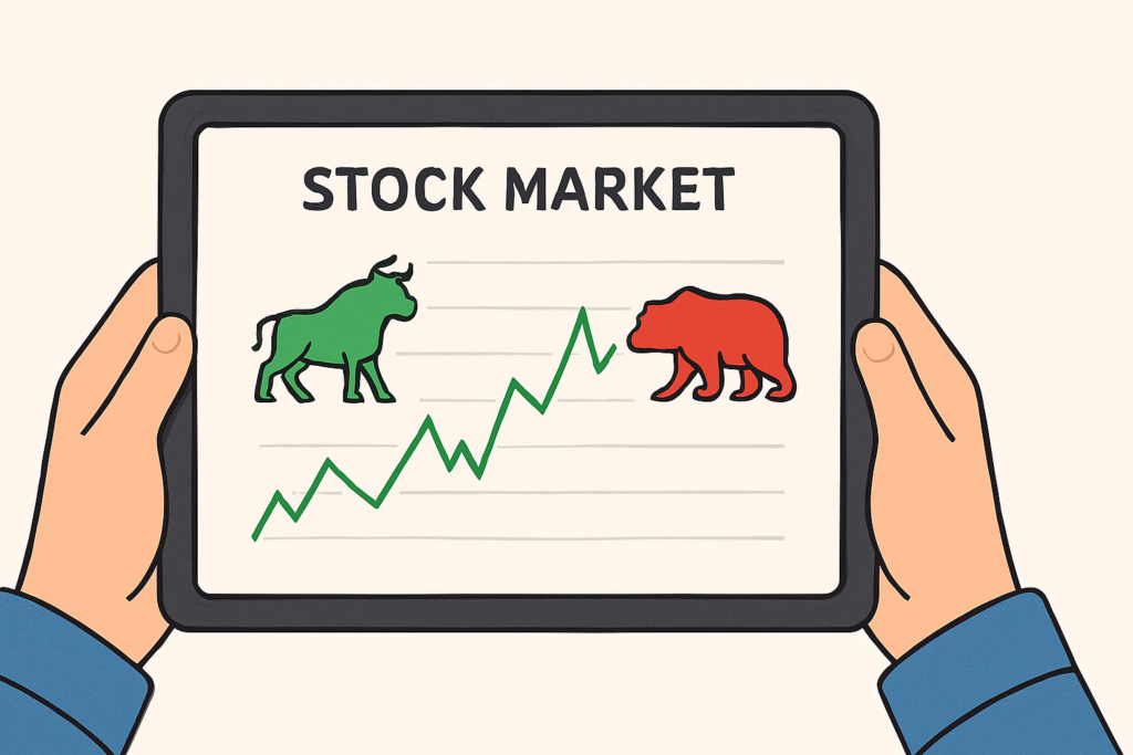 واجهة تطبيق تداول أسهم للمبتدئين على جهاز لوحي.