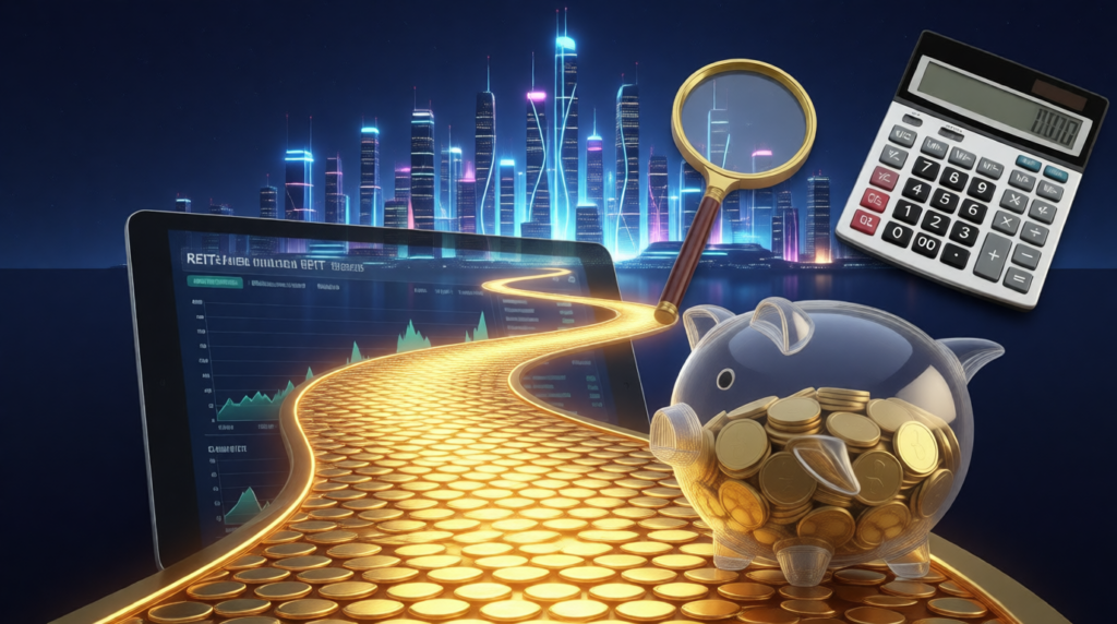 طريق مضيء ينتهي ببرج شاهق يرمز للوصول إلى financial-liberation.com.