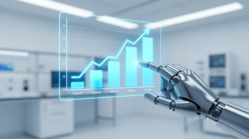 يد آلية تمسك بمخطط بياني صاعد يعبر عن الاستدامة المالية