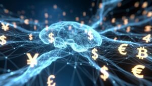 تصميم بانر احترافي يوضح فهم التعلم الآلي والتعلم العميق في عالم المال.