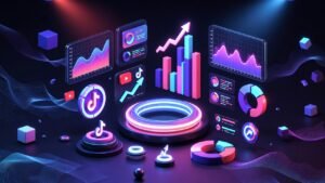 واجهة رقمية متطورة توضح شروط الربح من يوتيوب وتيك توك