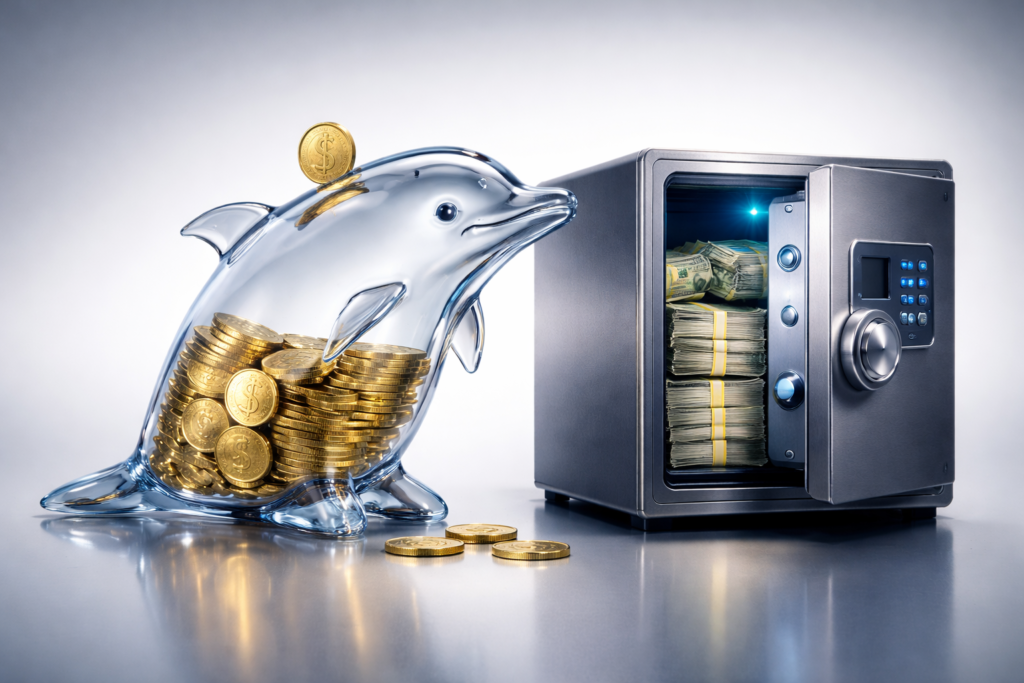 حصالة مبتكرة على شكل دلفين لتعزيز التغلب على الخوف من الاستثمار