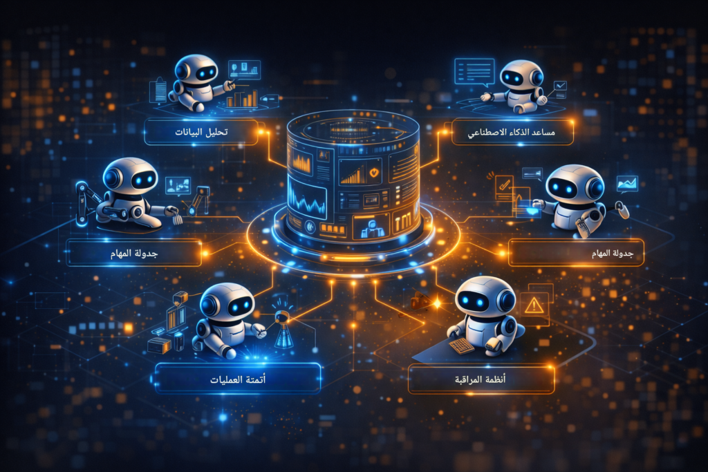 رسم توضيحي يظهر وكلاء الذكاء الاصطناعي لإدارة الأعمال