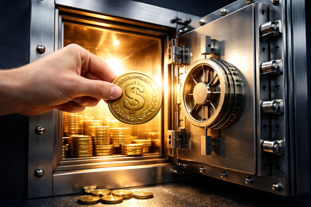 يد تفتح باباً نحو أفق مشرق يمثل الحرية المالية بعد التخلص من الديون.