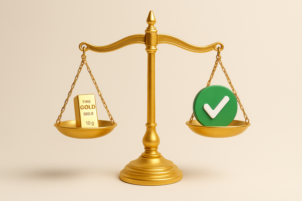 ميزان يوضح الضوابط الشرعية للاستثمار في الذهب للمبتدئين.