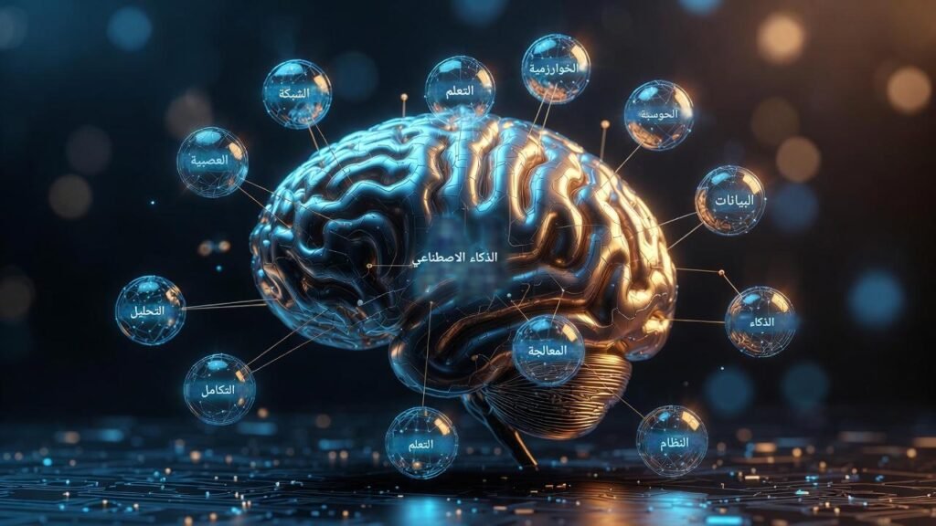 رسم توضيحي يظهر مصطلحات الذكاء الاصطناعي المبسطة للتحرر المالي.