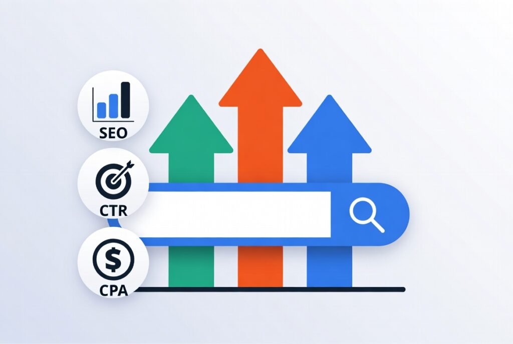 رسم توضيحي لنمو الزيارات SEO ونسبة النقر CTR في محرك البحث